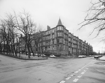 Glasgow, Queensborough Gardens, general.
General view from North-West of corner of tenement.
