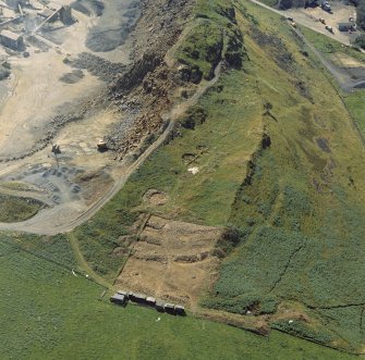 Oblique aerial view of the excavations at Kaimes Hill fort.