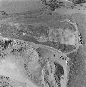 Oblique aerial view of the excavations at Kaimes Hill fort.