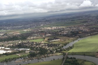 Oblique aerial view of Glasgow Airport showing Black Cart Water looking to Renfrew, taken from the W
