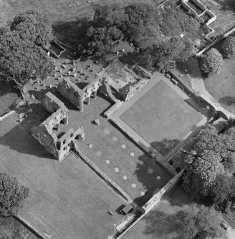Oblique aerial view of Dundrennan Abbey.
