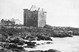 Modern copy of general view of Portencross Castle from North East, insc: 'Portincross Castle  3045'