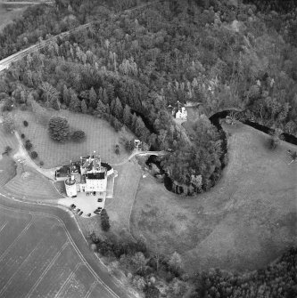 Aerial view of Dalhousie Castle and the estate bridge, taken from the W.
