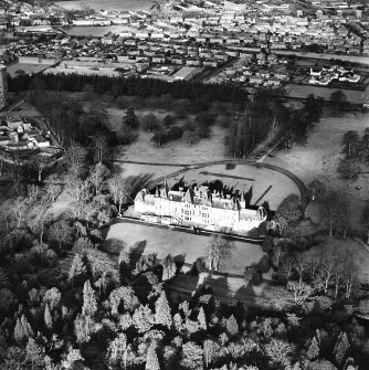 Aerial view of the Callendar Park section of the Antonine Wall (c. 8993 7967), including Callendar House, taken from the SSE.