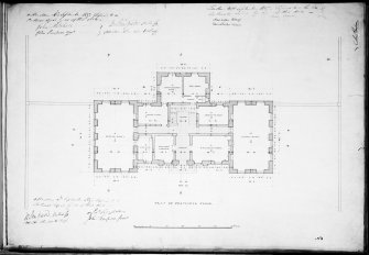 Aberdeen, Albyn Place, Mrs Elmslie's Institution.
Photographic copy of a plan showing joisting of upper floor, Archibald Simpson.1837.
Insc: 'Joisting of Principal Floor'.