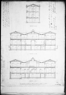 Aberdeen, Albyn Place, Mrs Elmslie's Institution.
Photographic copy of logtitudinal sections, Archibald Simpson.1837.
Insc: 'Section on E.F; Section on C.D; Section on A.B'.