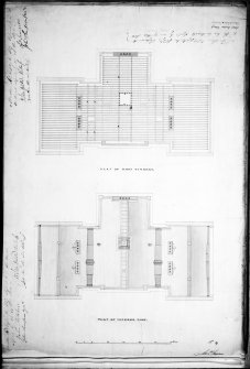 Aberdeen, Albyn Place, Mrs Elmslie's Institution.
Photographic copy of plans showing roof timbers, covered roof. Archibald Simpson.1837.
Insc: 'Plan of Roof Timbers; Plan of Covered Roof'.