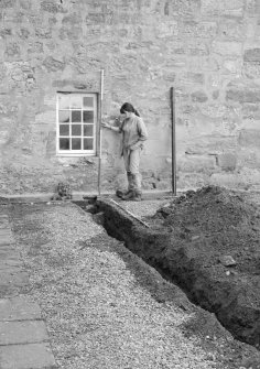 Kellie Castle Excavations
Black and white prints
Frame 9 - Whole trench, after excavation, with castle behind. From south.