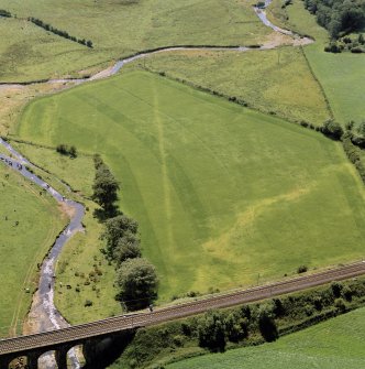 Oblique aerial view of the Roman fort at Birrens.