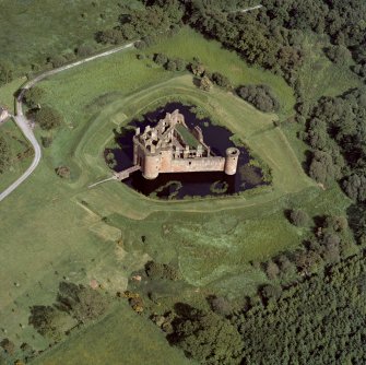 Oblique aerial view of Caerlaverock Castle.