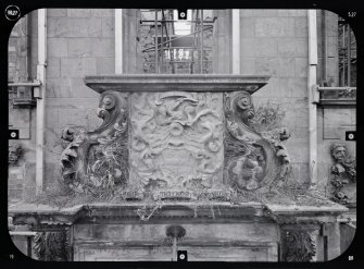 View of armorial panel, Mavisbank House.