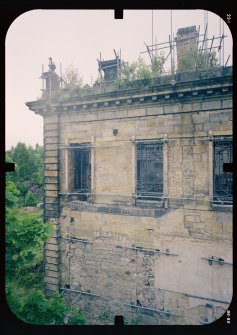 View from S (image reversed) showing stabilised remains of main block, Mavisbank House.