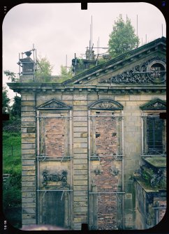 View from NE showing stabilised remains of main block, Mavisbank House.