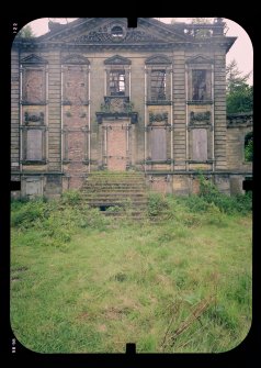 View from NE showing stabilised remains of main block, Mavisbank House.