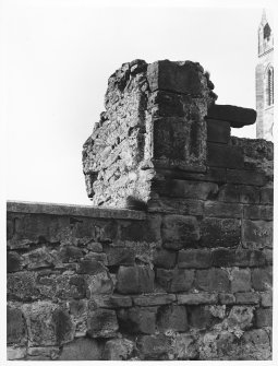 Wall detail of room to the south of the Chapter House with Kilwinning Abbey Tower behind, Kilwinning Abbey, Kilwinning, North Ayrshire  