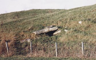 View of horizontally bedded, natural sandstone blocks on the S flank of Long Knowe, to the W of Mine Howe.