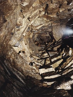 View looking upwards from the lower chamber (cistern) into the corbelled roof.