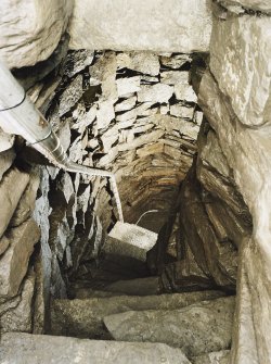 View down lower flight of steps to cistern, after installation of handrail.