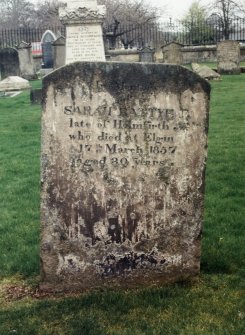 View of headstone of Sarah Battye.