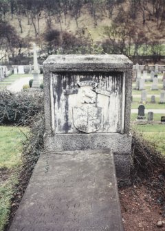View of tombstone and headstone.