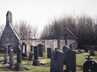 General view of ruinous church and burial ground.