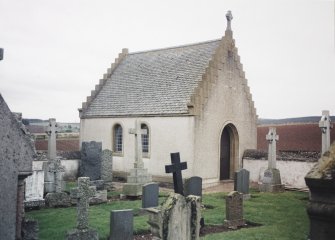 General view of burial ground and mort house.