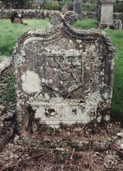 Glendevon Parish Church, Churchyard.
General view of gravestone with armorial panel.
Insc: '1854'.