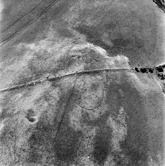 Shalloch Hill, Girvan, oblique aerial view, taken from the NE, centred on the cropmarks of a palisaded settlement. Linear cropmarks are visible in the bottom left-hand corner of the photograph.