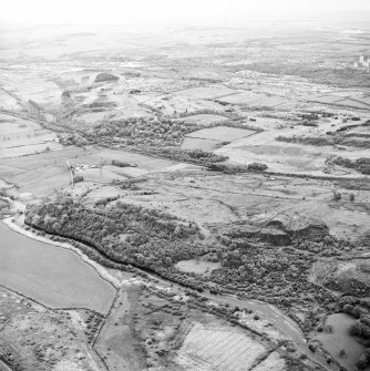 Oblique aerial view centred on the Antonine Wall at Croy Hill, with the Forth and Clyde Canal nearby, taken from the WNW