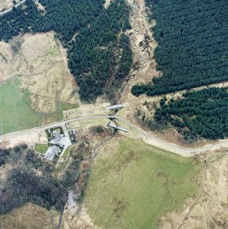 Oblique aerial photograph of Lossnaugh 1855 and 1885 (NS 4888 9456) Aqueduct Bridges and Water Junction Chambers (NS 4894 9452)