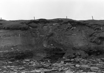 Photograph showing coastal erosion of structural features.