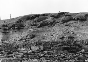 Photograph showing coastal erosion of structural features.