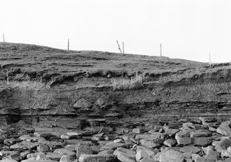 Photograph showing coastal erosion of structural features.