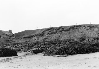 Photograph showing coastal erosion of structural features.