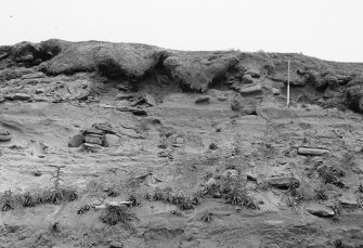 Photograph showing coastal erosion of structural features.