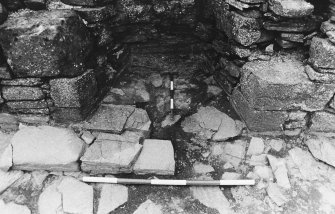 Excavation photograph : west range - room 4 fireplace, from east.