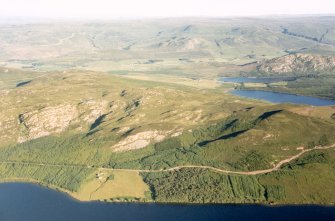 Aerial view of Lochs Duntelchaig, a'Choire and Ruthven, S of Inverness, looking SE.