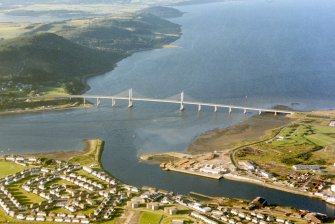 Aerial view of The Kessock Bridge and the mouth of the River Ness, Inverness, looking NE.