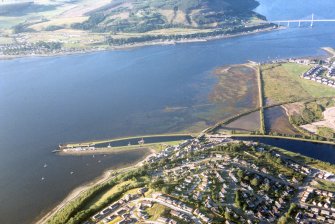 Aerial view of Caledonian Canal Sea Lock, Inverness, looking N.