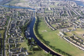 Aerial view of Burnfoot Basin, Caledonian Canal, Inverness, looking N.