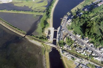 Vertical aerial view of Clachnaharry Lock, Caledonian Canal, Inverness, looking NW.