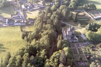 An oblique aerial view of Cawdor Castle, Nairnshire, looking N.