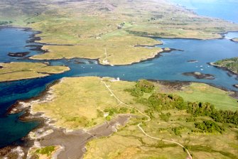 Aerial view of east end of Ulva, Isle of Mull, looking NE.