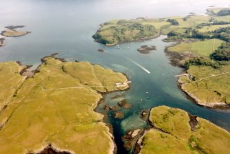 Aerial view of Ulva Sound, Isle of Mull, looking South.