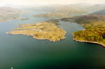 Aerial view of Oronsay, Loch Sunart, Wester Ross, looking E.