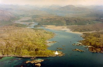 Aerial view of South Channel, Loch Moidart, Wester Ross, looking E.