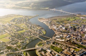 Aerial view of mouth of the River Ness, Inverness, looking N.