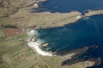 Near overhead aerial view of Gallanach, isle of Muck, looking W.