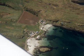 Near overhead view aerial of Gallanach, Isle of Muck, looking SW.