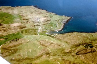 Oblique aerial view of Port Mor, Isle of Muck, looking E.